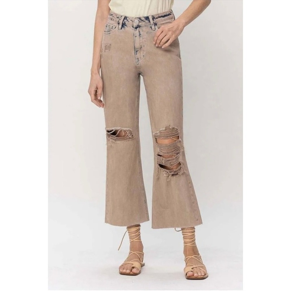 Vervet Jeans 28 Vintage Crop Flare Burnt Flying Monkey Distressed